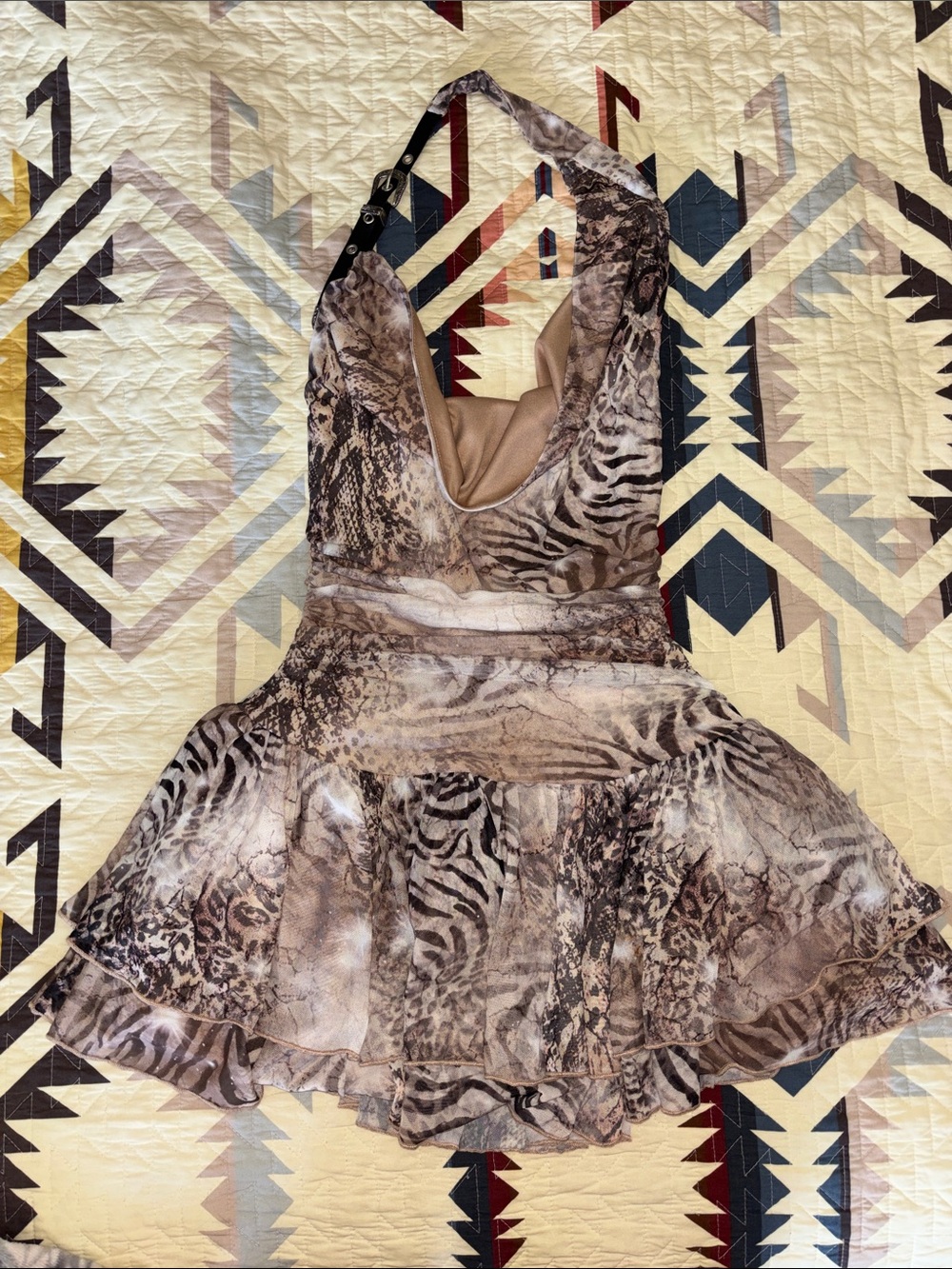 Windsor Brown Animal Print Backless Mini Dress